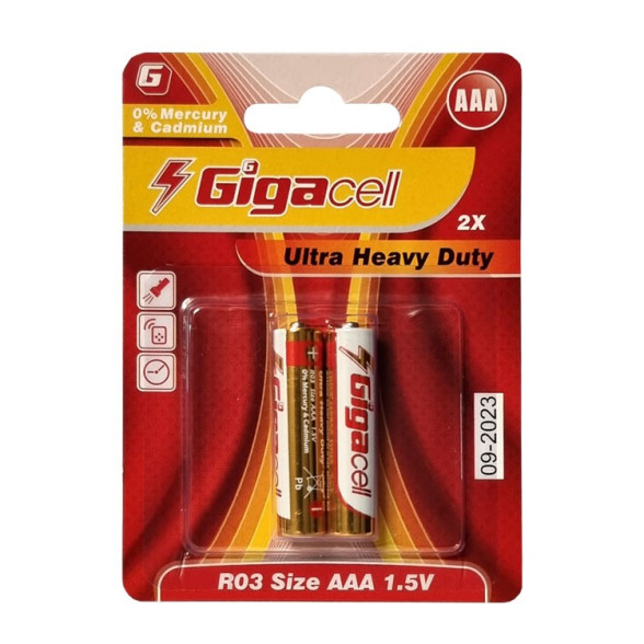 باتری نیم قلمی AAA برند Gigacell مدل Ultra Heavy Duty کارتی 2 عددی