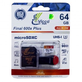 کارت حافظه MicroSD ویکومن 600X ظرفیت 64 گیگابایت U3همراه با خشاب SD و کارت خوان