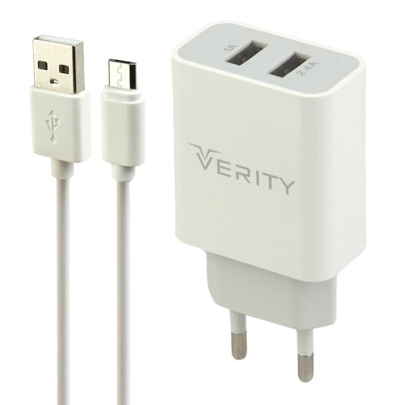 شارژر دیواری Verity مدل 2124 فست شارژ به همراه کابل Micro USB