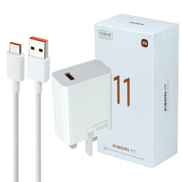 شارژر دیواری فست شارژ 67 وات Xiaomi مدل 11T همراه با کابل Type-C و جعبه گوشی