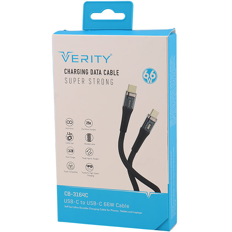 کابل دیتا و شارژ دو سر Type-C برند Verity مدل 3164C