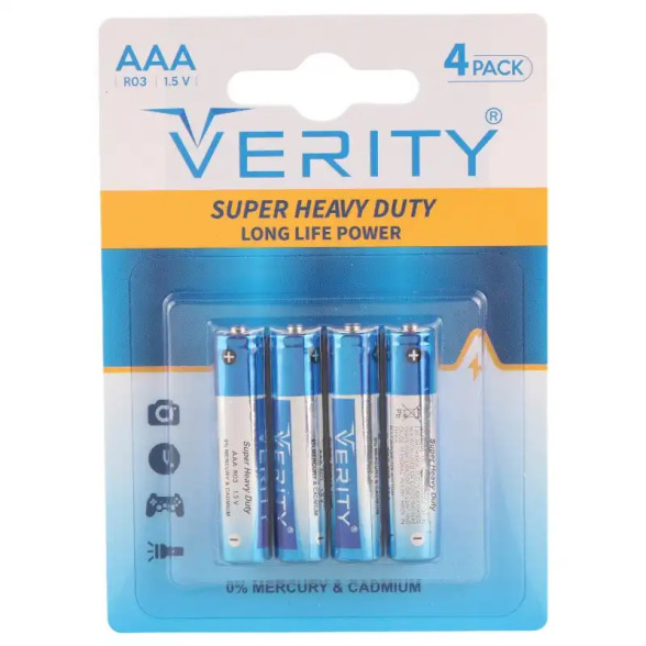 باتری نیم قلمی VERITY مدل Super Heavy Duty کارتی 4 عددی