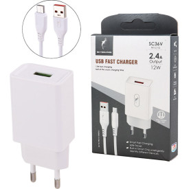 شارژر دیواری فست شارژ 12 وات SkyDolphin مدل SC36V با کابل Micro