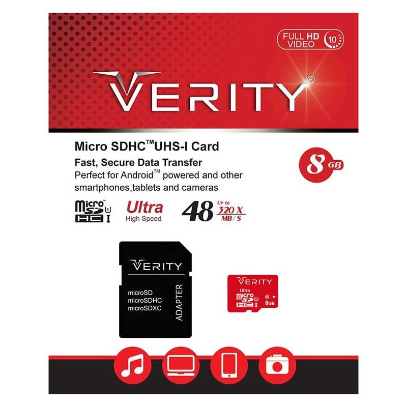کارت حافظه Verity مدل  UHS-I U1 ظرفیت 8 گیگابایت با خشاب